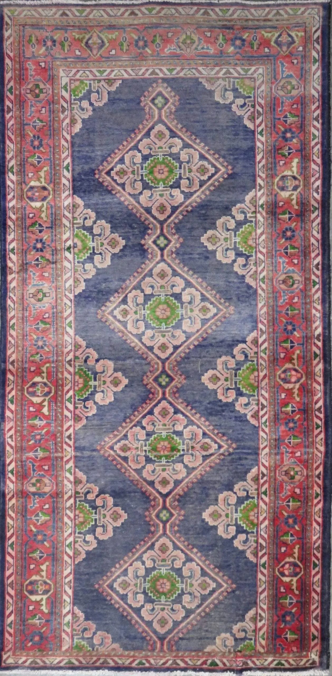 One Of The Kind Hand-Knotted Persian Wool Rug _ Luxurious Vintage Design, 7'5" x 3'6", Artisan Crafted